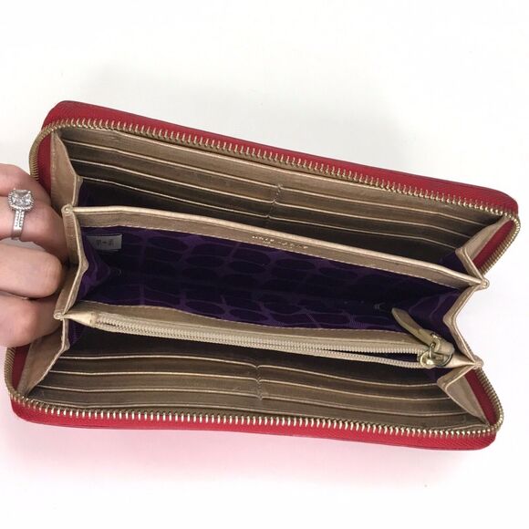 Kate Spade Red Patent Leather Embossed Zip Around Clutch Credit Card Wallet - Picture 9 of 11